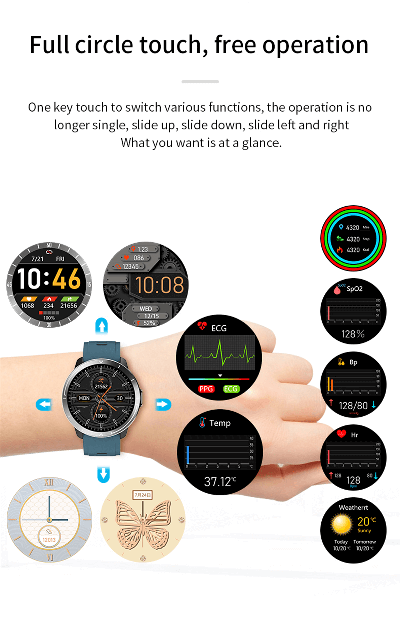 Smart Watch PPG+ECG Fitness Activity Tracker With ECG blood pressure Touch Screen